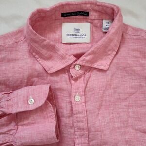 Scotch & Soda Mens Size XXL Pink‎ Linen Button Up Long Sleeve Shirt